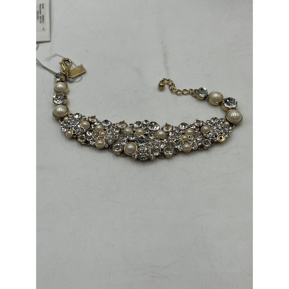 Kate Spade‎ NY Gold Plated Crystals White Faux Pearls Pick a Pearl Bracelet New - Picture 2 of 16